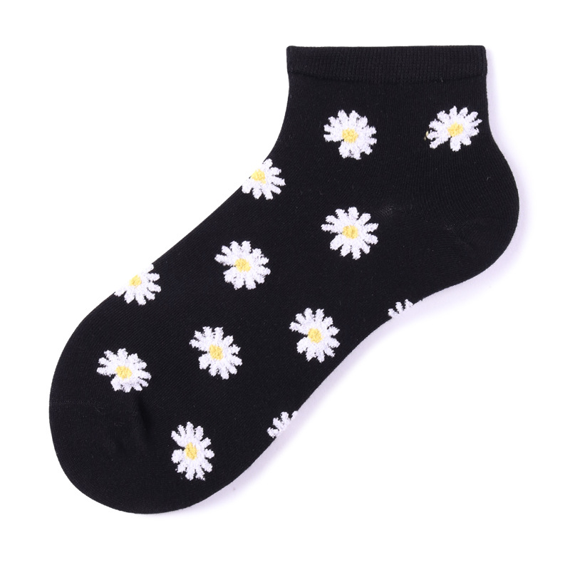 Glad Xvan 3 Pairs Boneless High-GD Right Zhilong Fashion Small Daisy Flowers Socks Boat Socks